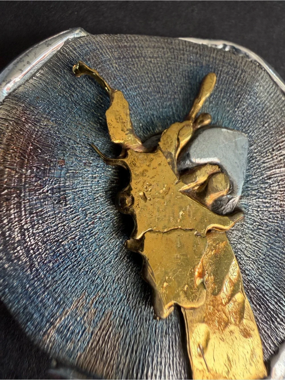 Vintage V. Benito Signed Mid Century Modernist Mixed Metal Brutalist Brooch